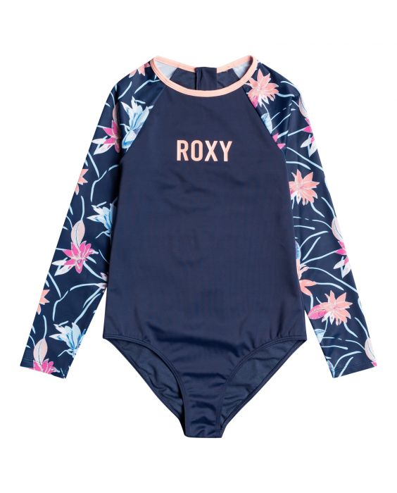 Roxy - UV Swimsuit for girls - Roxy Sport Girl with half zipper - Long sleeve - Mood Indigo/Floral Flow
