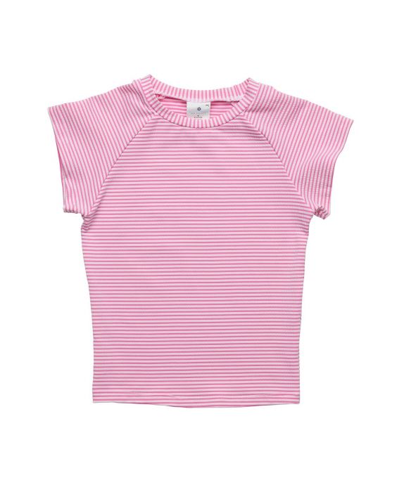 Snapper Rock - UV Rash top for girls - Short Sleeve - Stripe - Raspberry