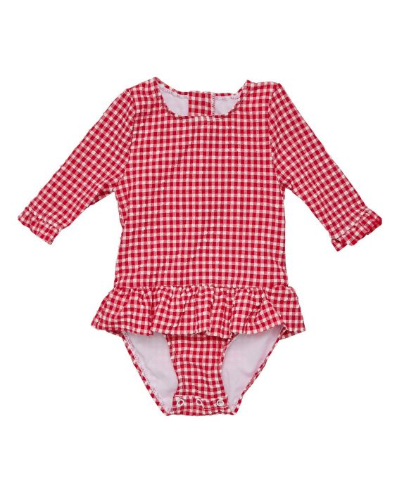 Snapper Rock - UV Swimsuit for babies and girls - Long sleeve - Picnic Party - Red