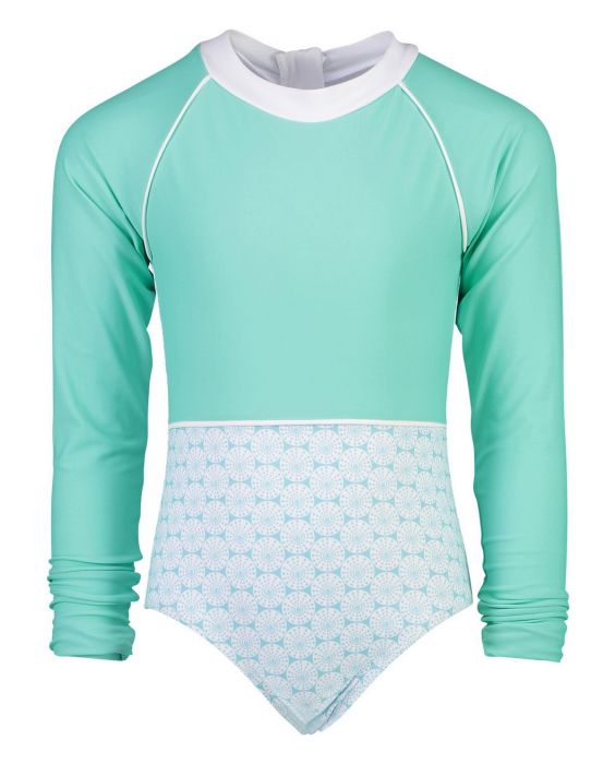Snapper Rock - Longsleeve UV Bathingsuit for girls- Oceania Sustainable - Aqua - Front