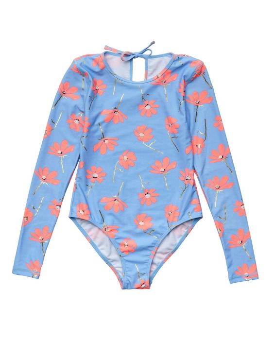 Snapper Rock - UV Swimsuit for girls - Long sleeve - Beach Bloom - Blue/Pink
