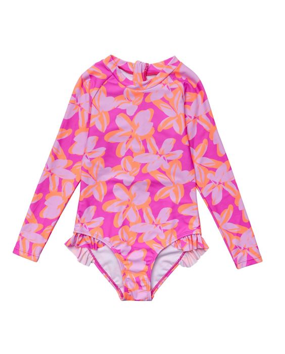 Snapper Rock - UV Swimsuit for girls - Long sleeve - Hibiscus Hype - Pink