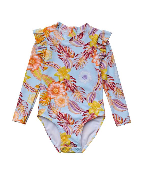 Snapper Rock - UV Swimsuit for girls - Long sleeve - Boho Tropical - Blue