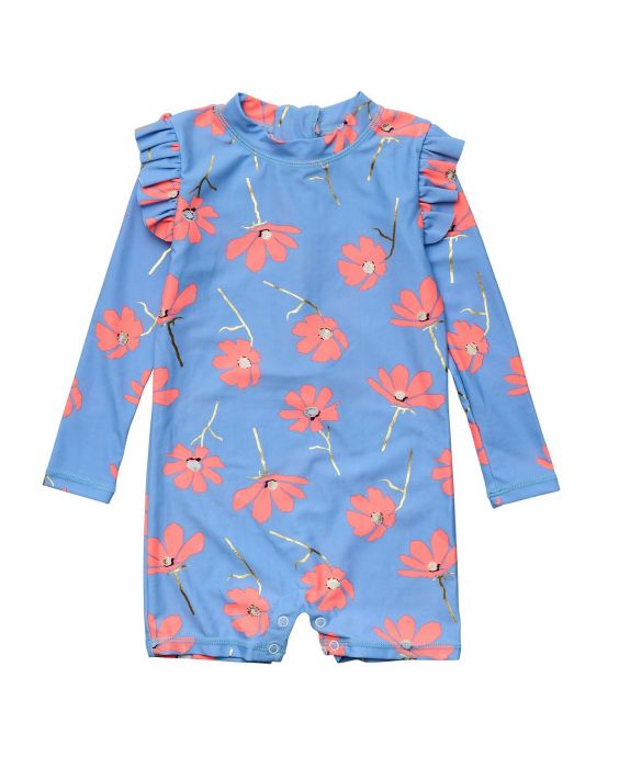 Snapper Rock - UV Swimsuit for babies - Long sleeve - Beach Bloom - Blue/Pink