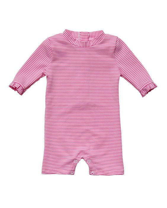 Snapper Rock - UV Swimsuit for babies - 3/4 sleeve - Stripe - Raspberry