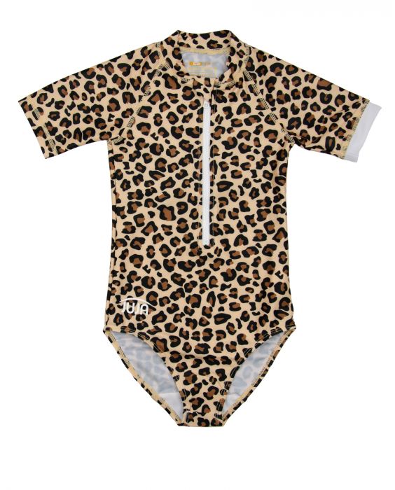 JUJA - UV Swimsuit for girls - Short sleeves - Wild Leopard print - Brown