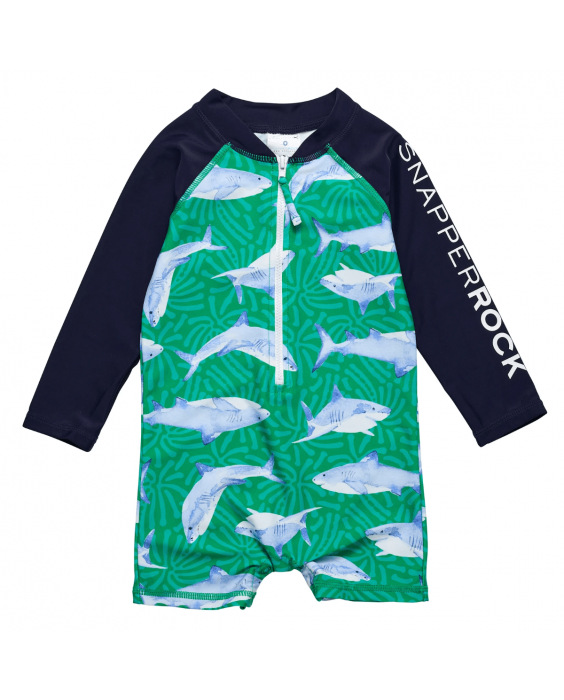 Snapper Rock - UV Swimsuit for babies - Long sleeve - UPF50+ - Reef Shark - Green/Blue