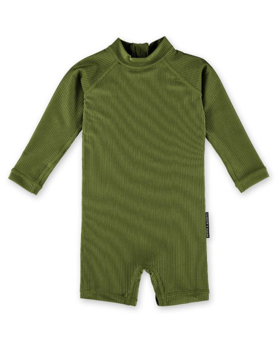 Beach & Bandits - UV Swimsuit for babies - Ribbed Long sleeve - UPF50+ - Pesto Ribbed - Green