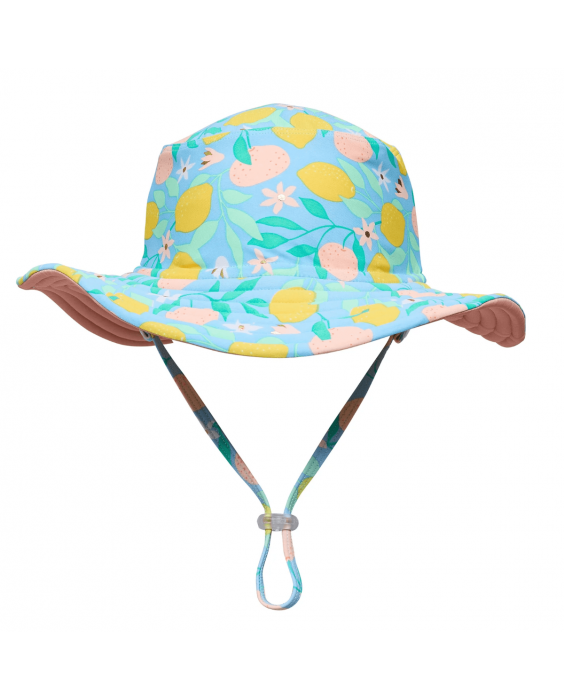 Snapper Rock - Reversible UV Bucket hat for girls - UPF50+ - Lemon Drops - Blue/Pink
