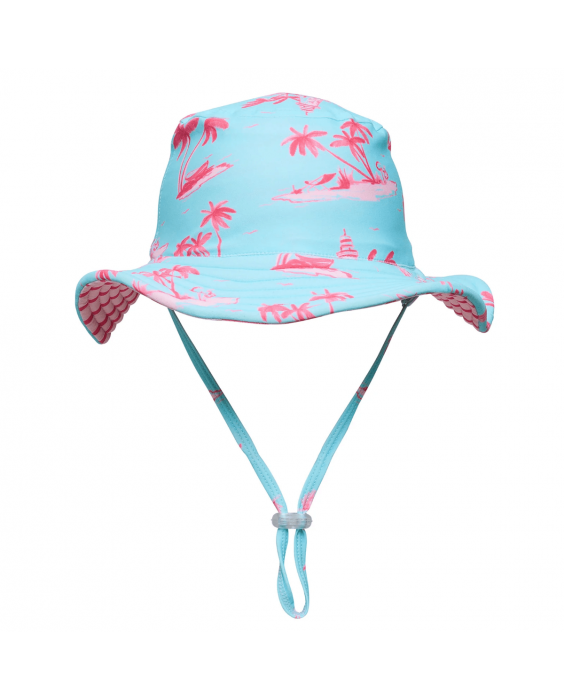Snapper Rock - Reversible UV Bucket hat for girls - UPF50+ - Lighthouse Island - Blue/Pink