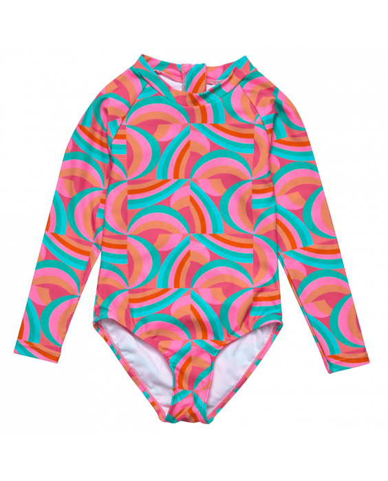 Snapper Rock - UV Swimsuit for girls - Long sleeve - UPF50+ - Geo Melon - Red