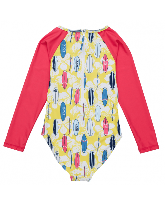 Snapper Rock - UV Swimsuit for girls - Long sleeve - UPF50+ - Rock the Board - Red/Yellow