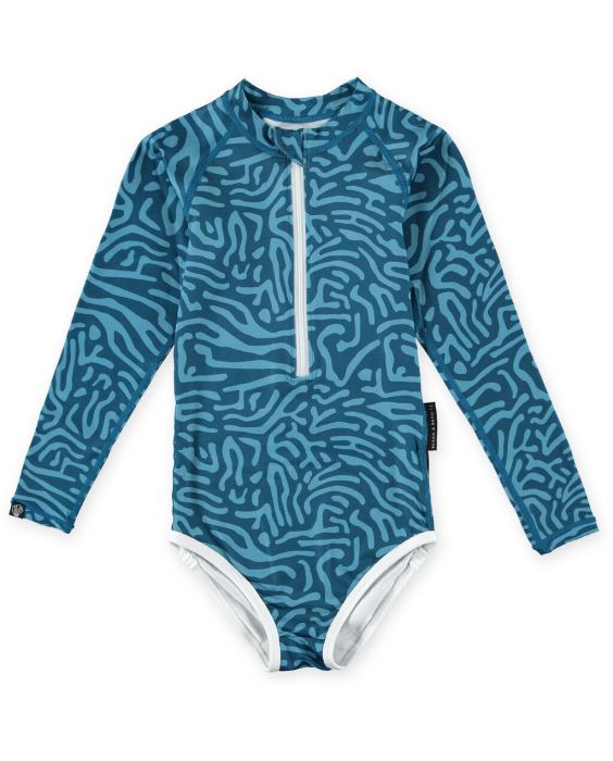 Beach & Bandits - UV Swimsuit for girls - Long sleeve - UPF50+ - Deep Ocean - Plastic Soup Foundation - Blue