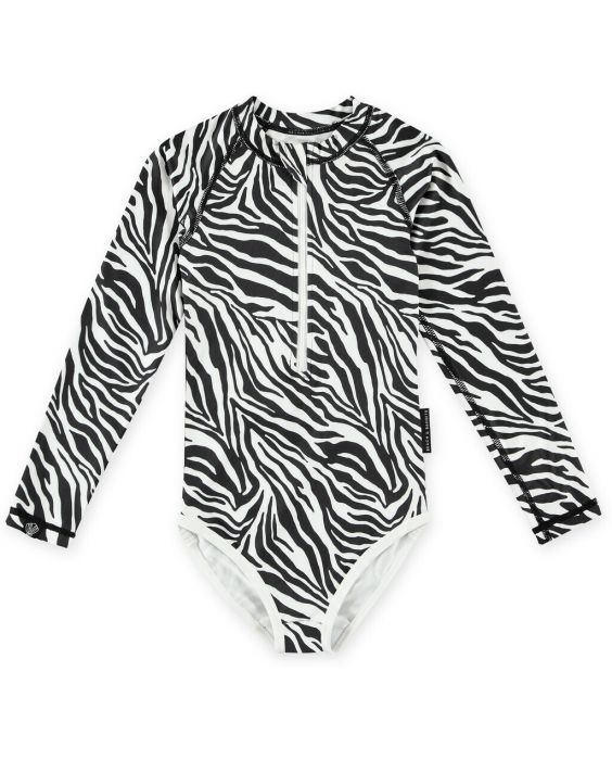 Beach & Bandits - UV Swimsuit for girls - Long sleeve - UPF50+ - Zebra Fish - Black/White