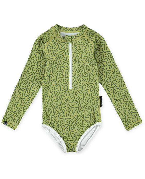 Beach & Bandits - UV Swimsuit for girls - Long sleeve - UPF50+ - Endless Palms - Green