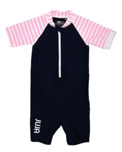 JUJA -  UV Swim suit for babies - short sleeve - Stripy - Darkblue/Pink