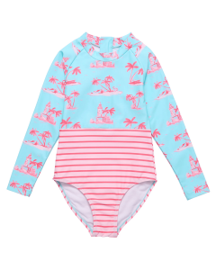Snapper Rock - UV Swimsuit for girls - Long sleeve - UPF50+ - Lighthouse Island - Blue/Pink