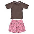 Snapper Rock - UV Swimset for babies - Short sleeve - Palm Paradise - Brown/Pink
