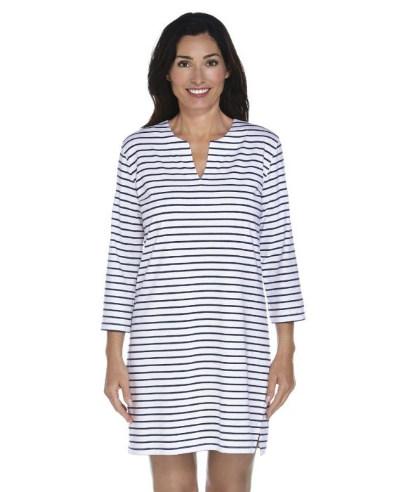 Coolibar - UPF 50+ Women's Oceanside Tunic Dress - Navy/White Stripe