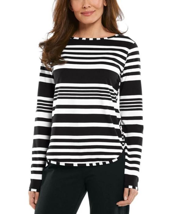 Coolibar - UV Side Split Shirt for women - Long sleeve - Heyday - Stripe - Black/White 