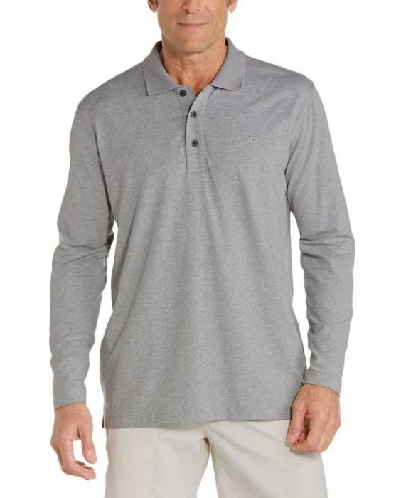 Coolibar - UV polo shirt for men longsleeve - Grey heather