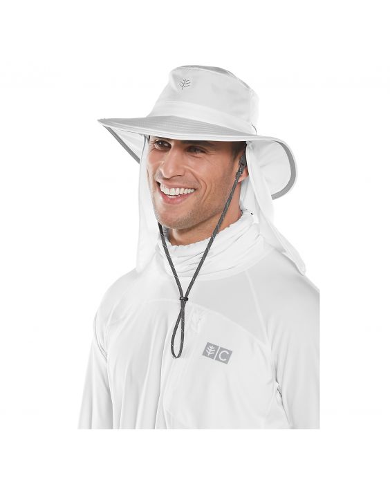 Coolibar - UV hat with concealable neck flap for men and women - white - Front