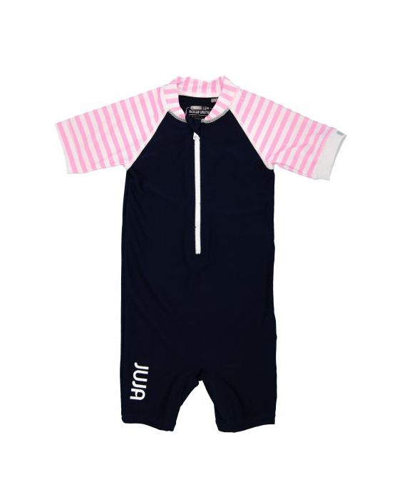 JUJA -  UV Swim suit for babies - short sleeve - Stripy - Darkblue/Pink