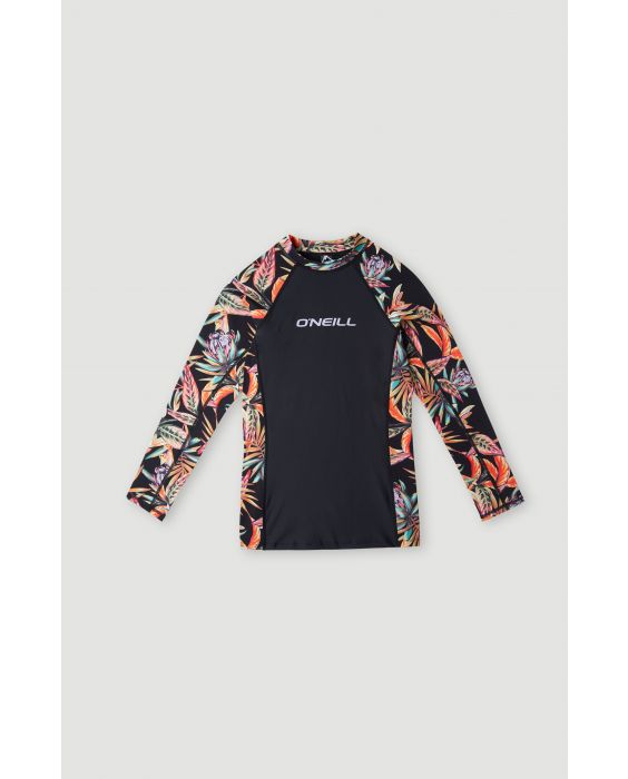 O'Neill - UV Swim shirt for girls with long sleeves - UPF50+ - Printed Skin - Black Tropical Flower