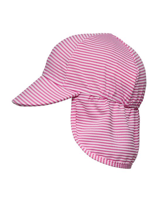 Snapper Rock - UV Floating flap hat for girls - Stripe - Raspberry