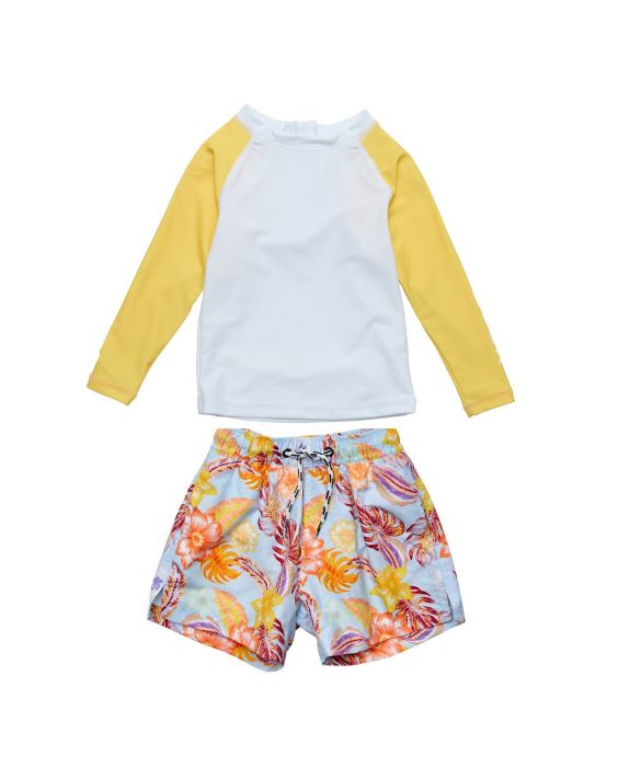 Snapper Rock - UV Swimset for babies - Long sleeve - Boho Tropical - White/Yellow