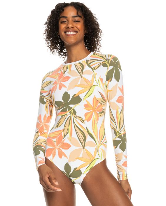 Roxy - Swimsuit for women - Long sleeve onesie - Bright White Subtly Salty Flat