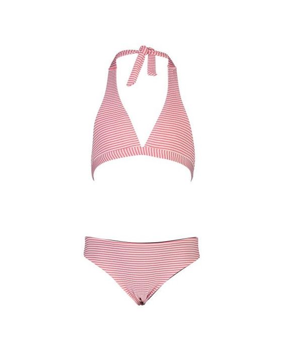 Snapper Rock - Halter Bikini for girls - Classic Stripe - Red/White - Front