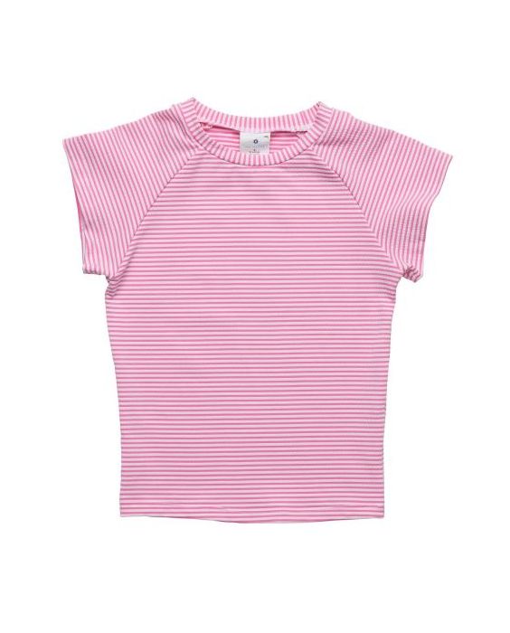 Snapper Rock - UV Rash top for girls - Short Sleeve - Stripe - Raspberry