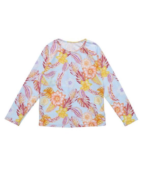 Snapper Rock - UV Rash top for girls - Long sleeve - Boho Tropical - Blue