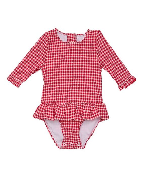 Snapper Rock - UV Swimsuit for babies and girls - Long sleeve - Picnic Party - Red