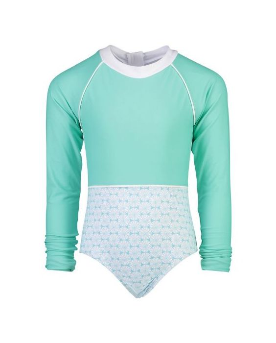 Snapper Rock - Longsleeve UV Bathingsuit for girls- Oceania Sustainable - Aqua - Front