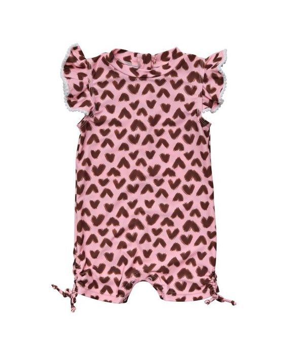 Snapper Rock - UV Swimsuit for babies - Short flutter sleeve - Wild Love - Pink