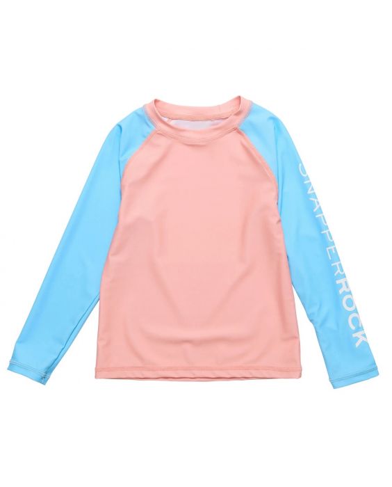 Snapper Rock - UV Rash top for kids - Long sleeve - UPF50+ - Colorblock - Peach/Blue