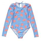 Snapper Rock - UV Swimsuit for girls - Long sleeve - Beach Bloom - Blue/Pink